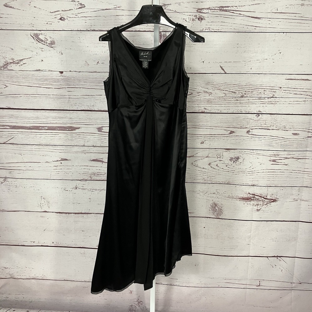 Randolph Duke Luxe Black Silk Blend Evening Dress Asymmetrical Hem Womens Sz 10